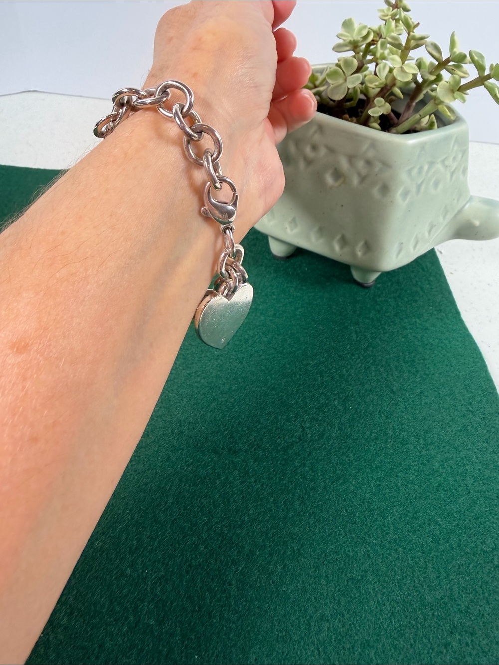 James Avery Sterling Silver Heart Charm Rolo Link Bracelet 925